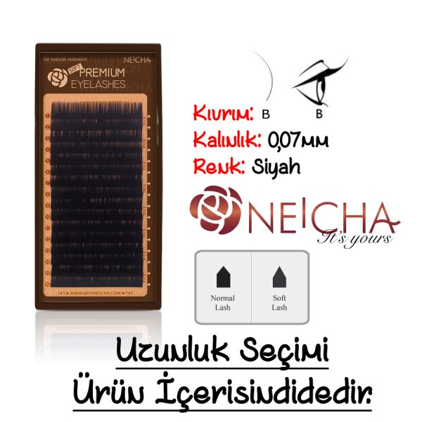 Neicha Soft Premium B Kıvrım 0,07mm Kalınlık Ekstra Sivri Uçlu ve Yumuşak İpek Kirpik