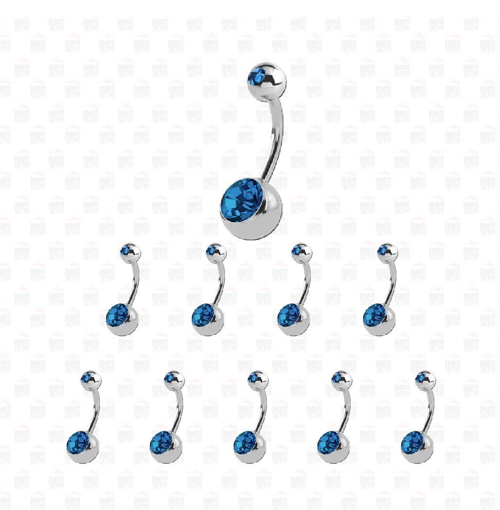 10 Piece Surgical Steel Double Blue Stone Belly Piercing