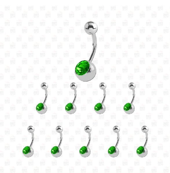 10 Pcs Green Stone Belly Piercing Surgical Steel