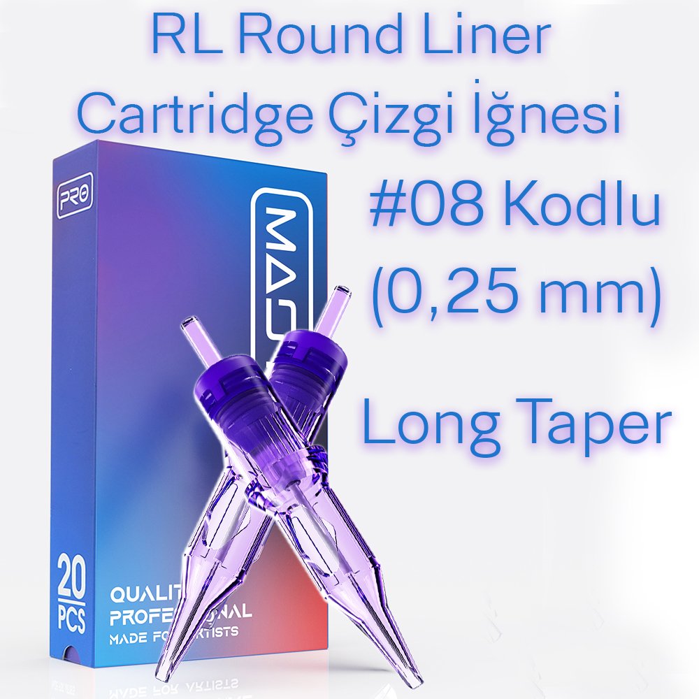 Mast Pro #08 Kodlu RL Round Liner Long Taper Cartridge Kartuş Dövme Çizgi İğneleri