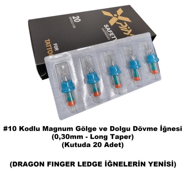 Dragon Xpin Finger Ledge #10 Kodlu Magnum Long Taper Kartuş Dövme İğnesi Gölge ve Dolgu İçin Cartridge İğne