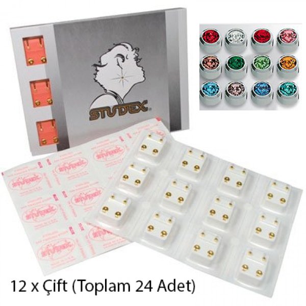 Drill Earrings Ear Studex GRAY COLOR / MIXED COLOR STONE - 12 Pairs (24 pieces) First Drill Ear Earring