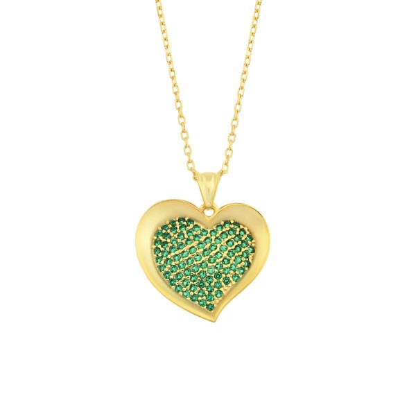 Sevgi Dolu Yeşil Taşlı Kalp Kolye