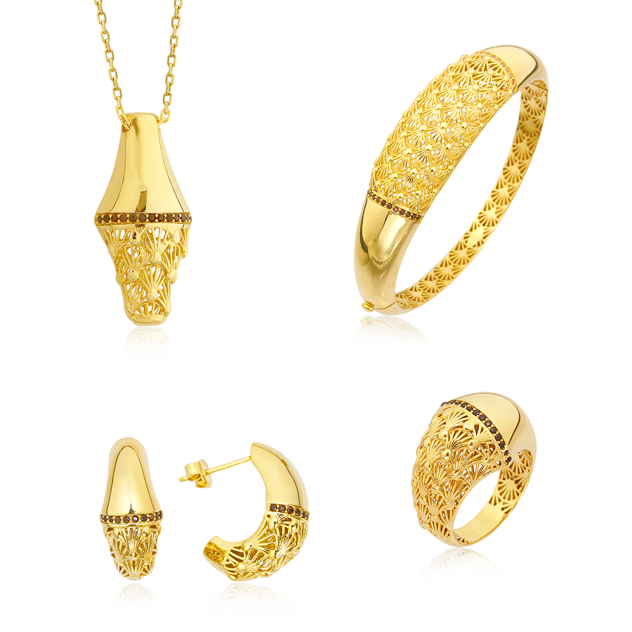 Taşlı İşleme Detaylı Gümüş Set