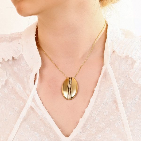 Siyah Zirkon Taşlı Gold Kolye
