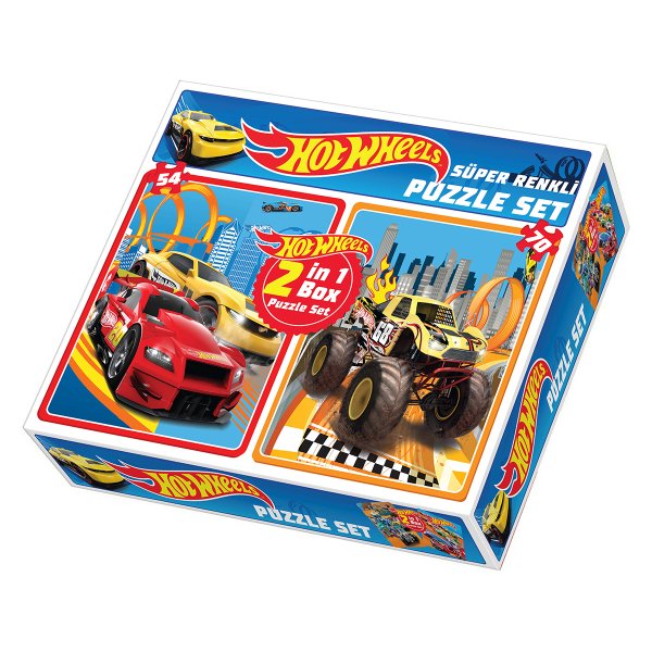 1535 DıyToy Süper Renkli 2'li Puzzle Set - Hot Wheels / 54+70 Parça Puzzle