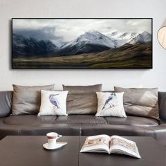 120x50cm Panoramik Kanvas Tuval Tablo Puslu Dağlar Kod: P1003