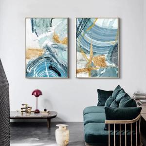 İkili Kanvas Tuval Tablo Ice Blue Abstract Kod: A897-K