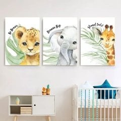 Çocuklara Özel 30x40cm Üçlü Kanvas Tablo Seti Comfort Animals KOD: NSN121