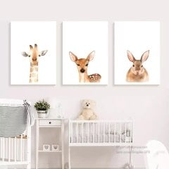 Çocuklara Özel 30x40cm Üçlü Kanvas Tablo Seti Cute Animals KOD:NSN126