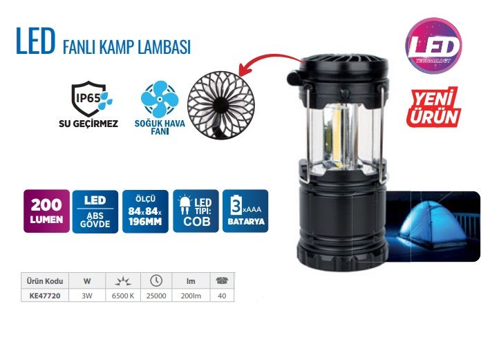 Klaus KE47720 Led Fanlı Kamp Lambası