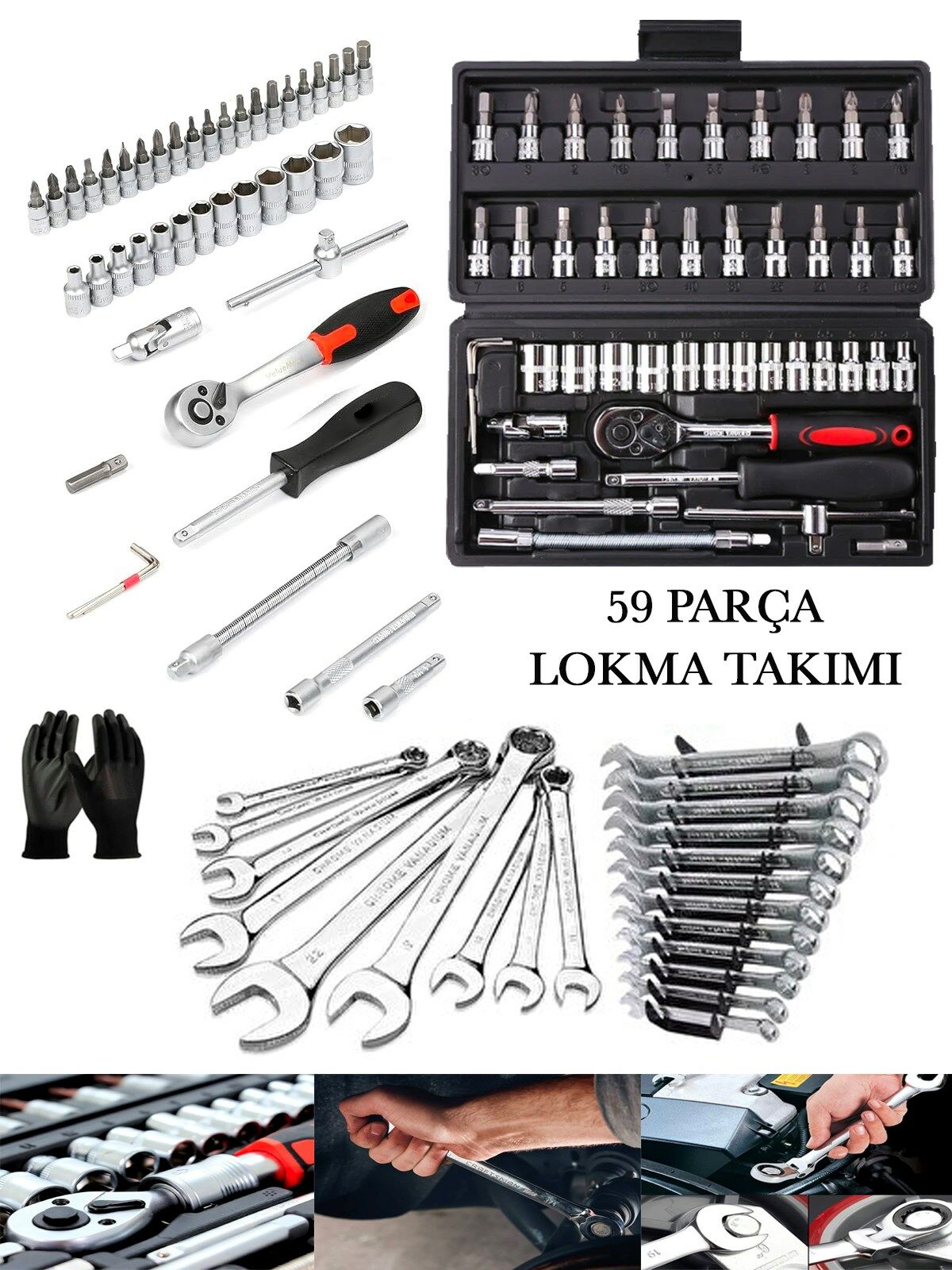 Rowermax 59 Parça 46 Mini Lokma Otomatik Cırcırlı 1/4'' 12 Parça Kombine Anahtar Lokma Takımı