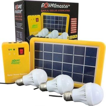 Powermaster PM-8905 Güneş Panelli 3 Lambalı Powerbank Özellikli Çok Amaçlı Şarjlı Solar Aydınlatma