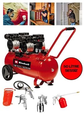 Einhell TE-AC 50 Silent, Sessiz Yağsız Hava Kompresörü 50 Litre 5 Lİ Havalı Set