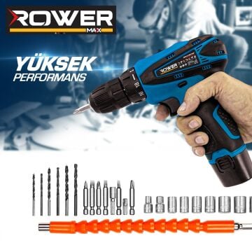 ROWERMAX RWRX-2118  18V Alman Dizayn Çift Akülü Şarjlı Matkap Li-ion Bataryalı 27 Parçalı Matkap