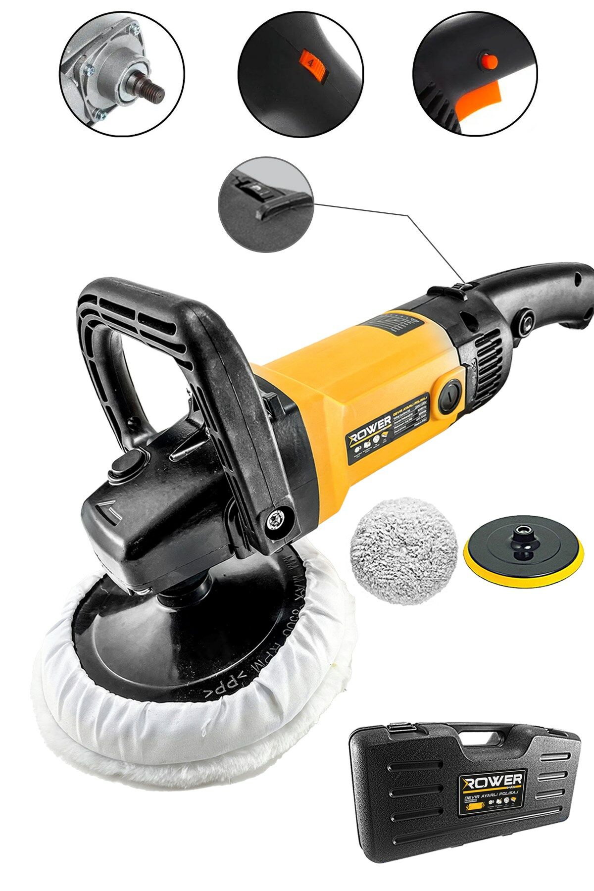 Rowermax RWRX-3002S 3500 Watt Devir Ayarlı Polisaj Makinası Pasta Cila Makinası 180mm