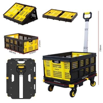 STANLEY PC532B 137kg 62x45cm Dört Tekerli Çekme Kollu Yük ve Paket Taşıma Arabası + FT505 25Kg Katlanır Çok Amaçlı Taşıma Sepeti