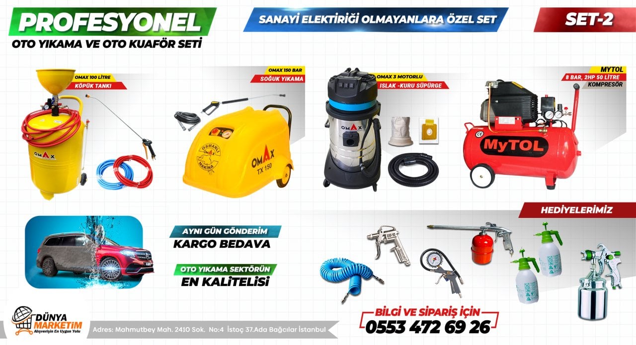 Omax 150 Bar Oto Yıkama Seti Sanayi Elektriği Olmayanlara Set-2