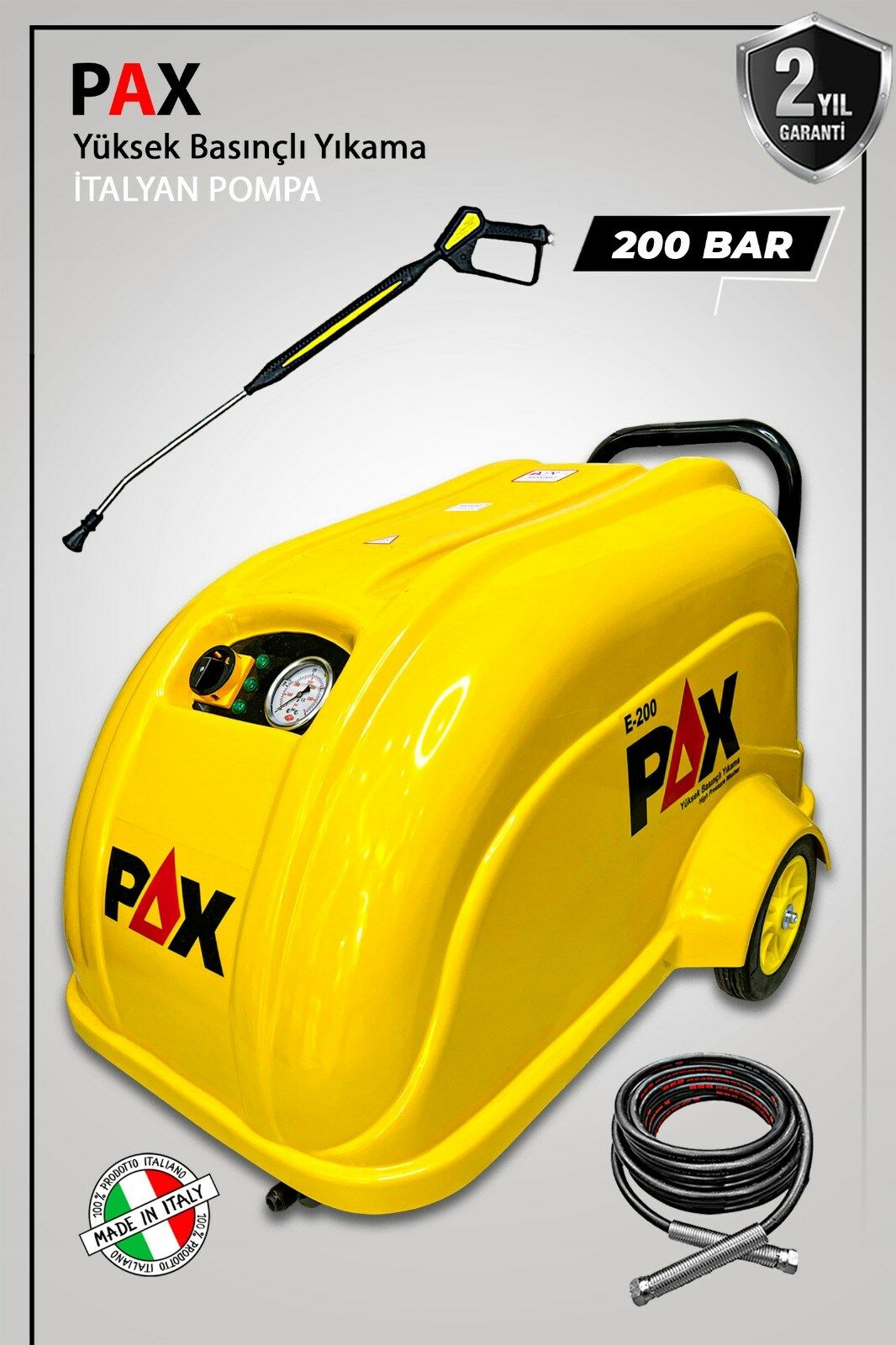 Pax 200 Bar Yüksek Basınçlı Oto Yıkama Makinası İtalyan Pompa Trifaze