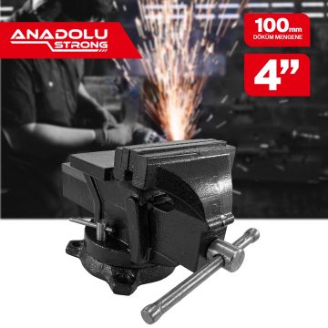 Anadolu Strong Büyük Boy 100mm 4'' 360'' Dönerli Taban Dövme Çelik Sabit Tezgah Masa Mengenesi