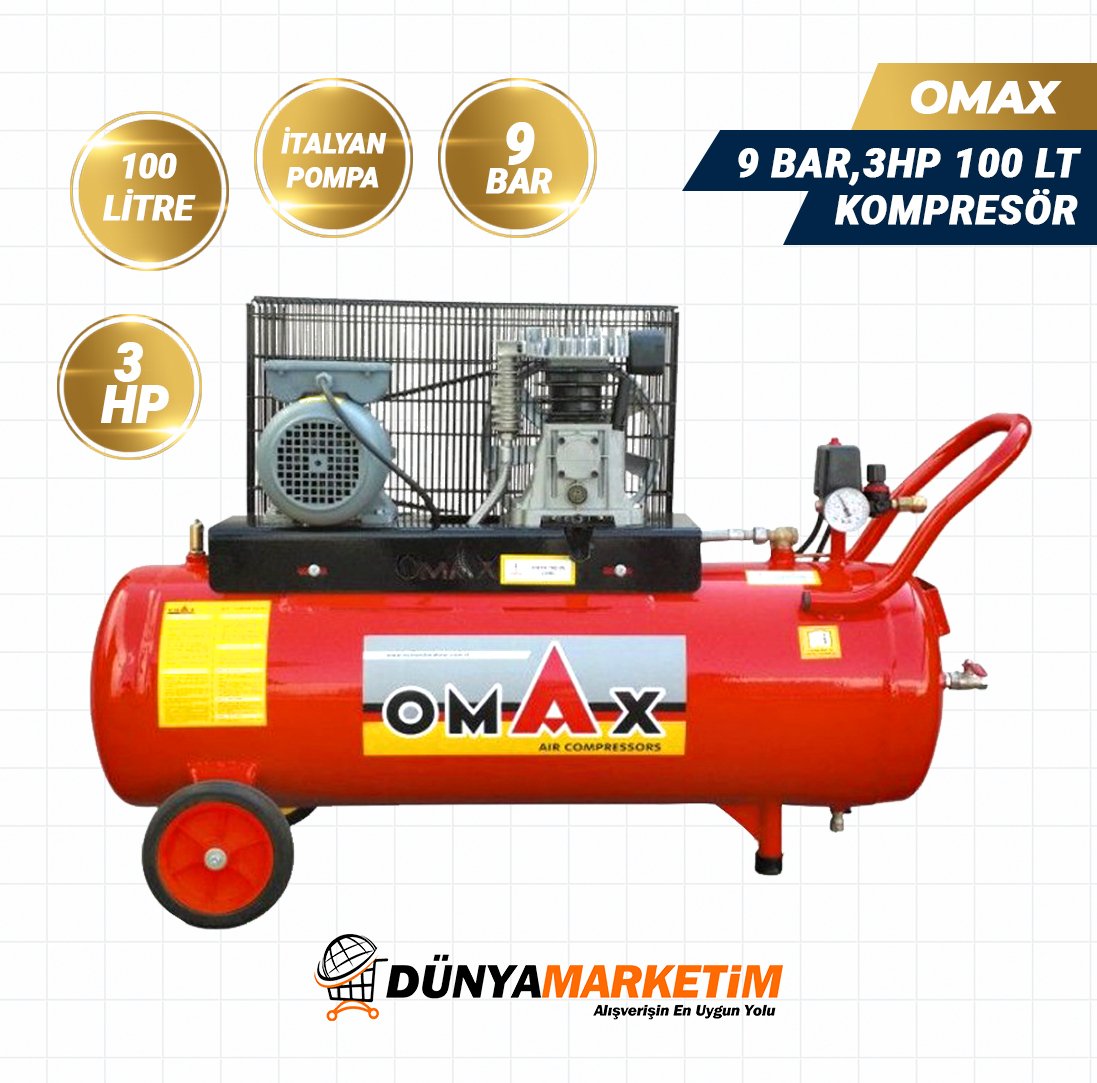 OMAX 100 Lt Pistonlu Hava Kompresörü(İTALYAN KAFA)