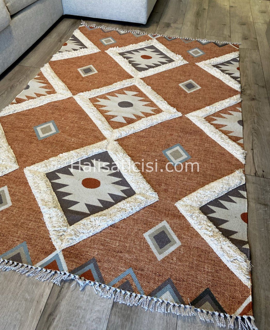 Rustik Kilim 4017 Pastel Turuncu Geometrik Kilim