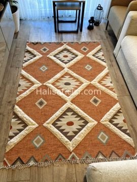 Rustik Kilim 4017 Pastel Turuncu Geometrik Kilim