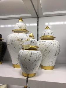 Şah Küp 3'Lü Dekoratif Küp Seti - Beyaz Altın Varaklı Mermer Desenli