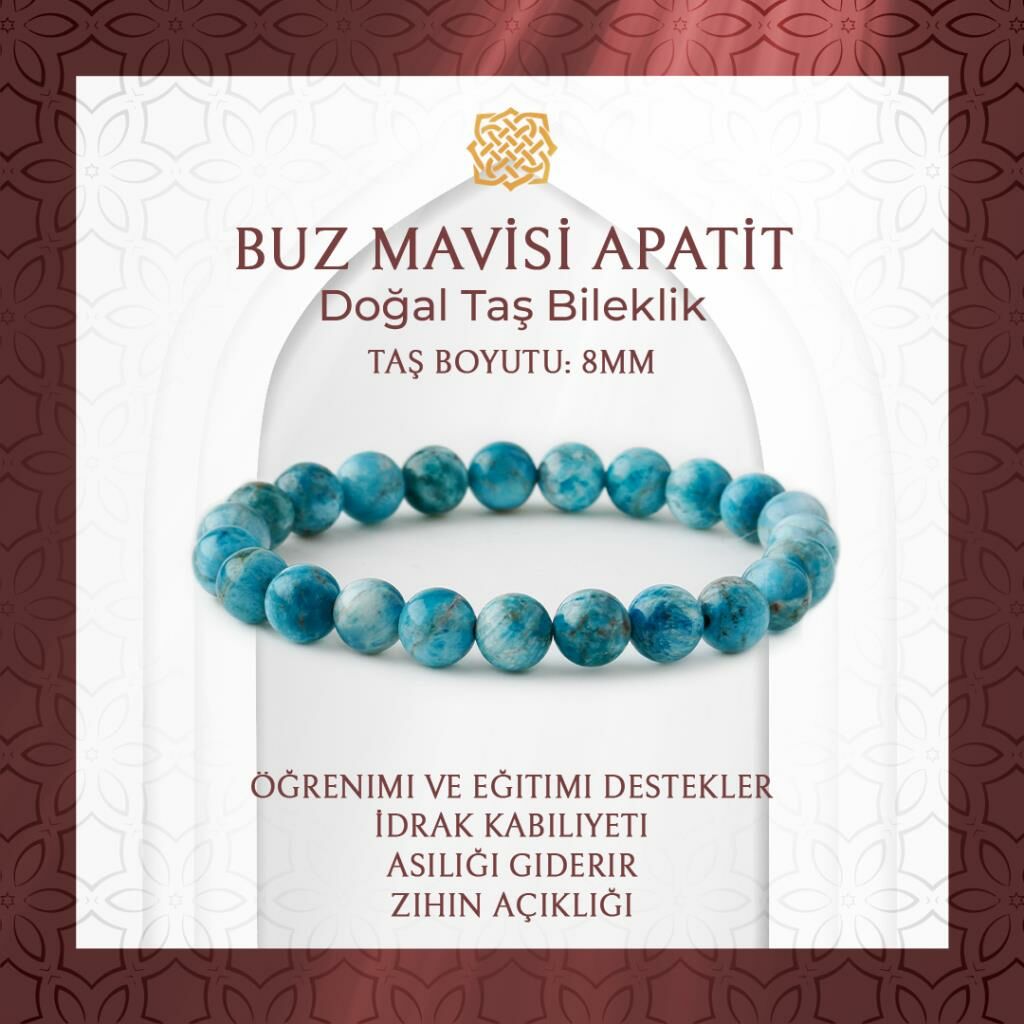 Buz Mavisi Apatit 8mm Doğal Taş Bileklik