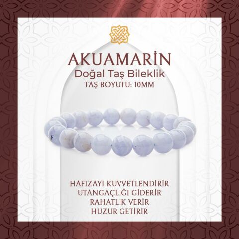 Akuamarin 10mm Doğal Taş Bileklik