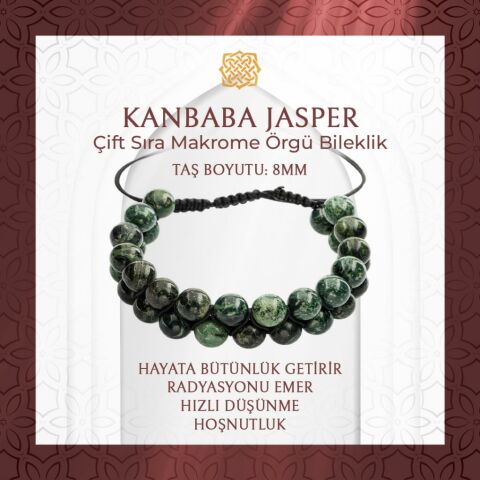 Yeşil Kanbaba Jasper 8mm Çift Sıra Makrome Doğal Taş Bileklik - 20-21cm