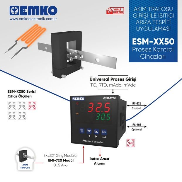 EMKO ESM-XX50 Proses Kontrol Cihazları ile Akım Trafosu Girişiyle Isıtıcı Arıza Tespit Uygulaması