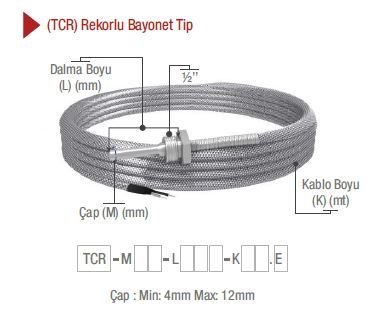 EMKO ( TCR ) ‘‘J’’ FeCu-Ni TİPİ REKORLU BAYONET TİP TERMOKUPL EMKO TCR -