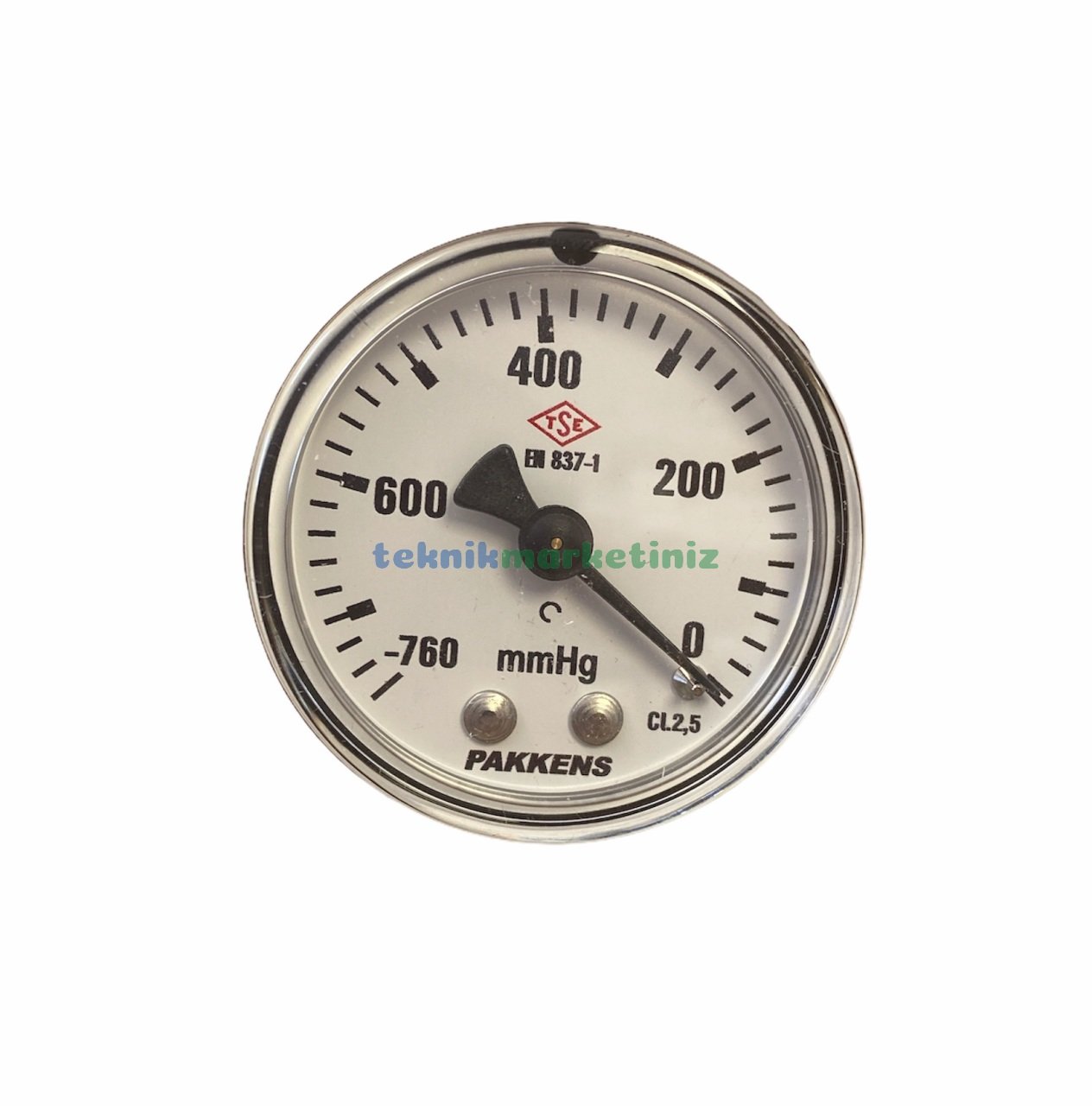 Ø50mm -760 mmHg Arkadan Bağlantılı Kurutip G1/8'' Vakummetre, Vakum Göstergesi CL2,5 PAKKENS