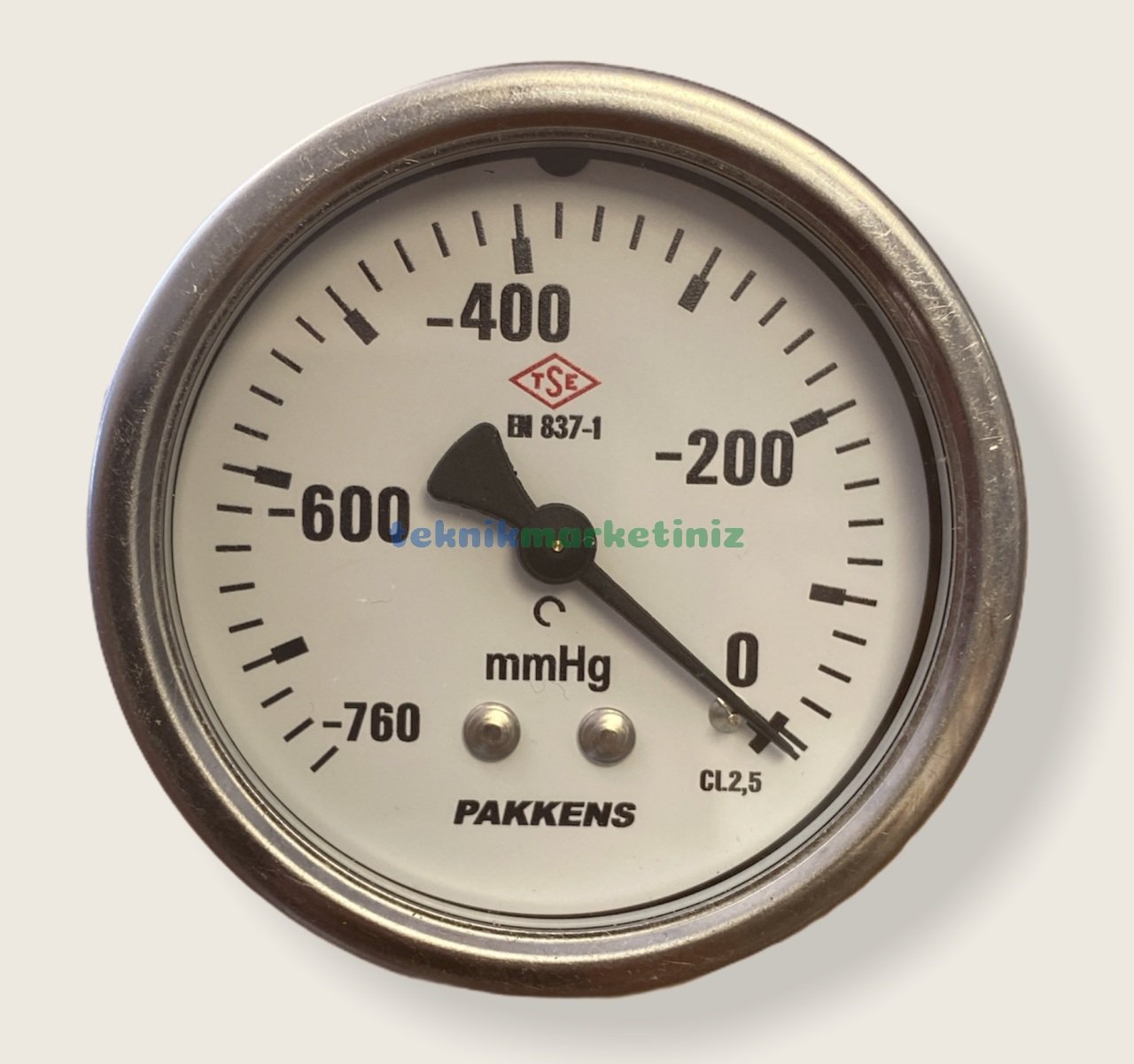 Ø63mm -760 mmHg Panotip Arka Bağlantılı Kurutip G1/4'' Vakummetre, Vakum Göstergesi CL2,5 PAKKENS