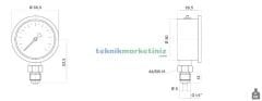 Ø50mm 0-4 Bar Alttan Bağlantılı Gliserinli, Sıvı Dolgulu G1/4'' Manometre, Basınç Göstergesi CL2,5 PAKKENS