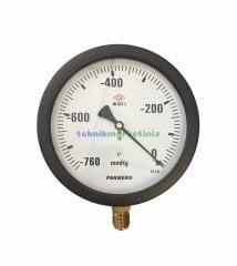 Ø160mm -760 mmHg Alttan Bağlantılı Kurutip G1/2'' Hassas Vakummetre, Vakum Göstergesi CL1,0 PAKKENS