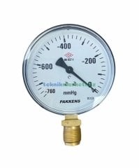 Ø100mm -760 mmHg Alttan Bağlantılı Kurutip G1/2'' Vakummetre, Vakum Göstergesi CL2,5 PAKKENS