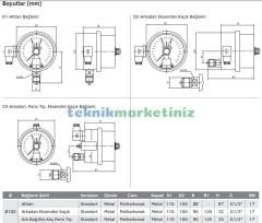 Ø100mm 0/315 Bar Alttan Bağlantılı ÇİFT Elektrik Kontaklı Hassas Manometre, Basınç Ölçer IP65 Kurutip G1/2'' CL1,0 PAKKENS