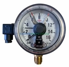 Ø100mm 0/16 Bar Alttan Bağlantılı ÇİFT Elektrik Kontaklı Hassas Manometre, Basınç Ölçer IP65 Kurutip G1/2'' CL1,0 PAKKENS