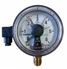 Ø100mm 0/6 Bar Alttan Bağlantılı ÇİFT Elektrik Kontaklı Hassas Manometre, Basınç Ölçer IP65 Kurutip G1/2'' CL1,0 PAKKENS