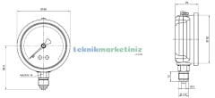 Ø63mm 0-25 Bar Alttan Bağlantılı Gliserinli, Sıvı Dolgulu G1/4'' Manometre, Basınç Göstergesi CL2,5 PAKKENS