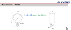 Ø63mm 0/600 Milibar Alttan Bağlantılı Kurutip Kapsül Diyaframlı Basınç Ölçer, Milibar Manometre G1/4'' CL1,6 PAKKENS