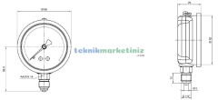 Ø63mm 0-1,6 Bar Alttan Bağlantılı Gliserinli, Sıvı Dolgulu G1/4'' Manometre, Basınç Göstergesi CL2,5 PAKKENS