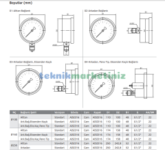 Ø100mm 0/6 Bar Alttan Bağlantılı Komple Paslanmaz Silikon Dolgulu CL1,0 Hassas Basınç Ölçer, Manometre G1/2'' Class 1,0 PAKKENS