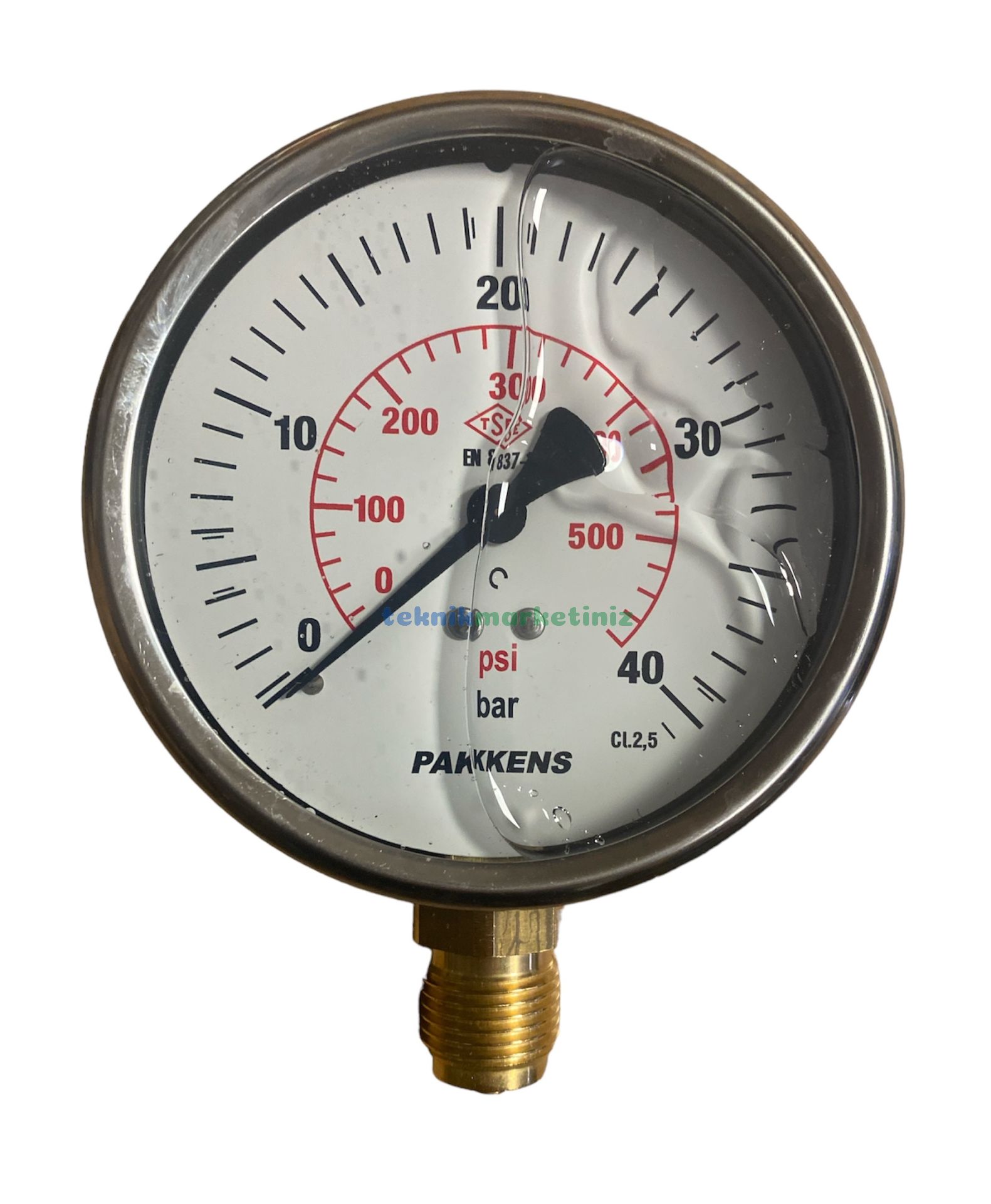 Ø100mm 0-40 Bar Alttan Bağlantılı Gliserinli, Sıvı Dolgulu G1/2'' Manometre, Basınç Göstergesi CL2,5 PAKKENS