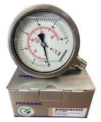Ø100mm 0/6 Bar Alttan Bağlantılı Komple Paslanmaz Sıvı Dolgulu CL1,0 Hassas Basınç Ölçer, Manometre 1/2''NPT Class 1,0 PAKKENS