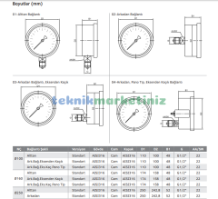 Ø160mm 0/16 Bar Alttan Bağlantılı Komple Paslanmaz Sıvı Dolgulu CL1,0 Hassas Basınç Ölçer, Manometre G1/2'' Class 1,0 PAKKENS