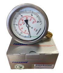 Ø100mm 0/10 Bar Alttan Bağlantılı Paslanmaz Gövde Sıvı Dolgulu CL1,0 Hassas Basınç Ölçer, Manometre G1/2'' Prinç Bağlantı Elemanlı Class 1,0 PAKKENS
