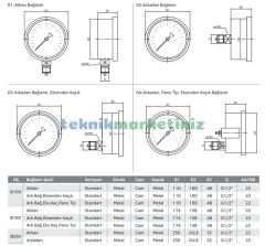 Ø250mm 0/40 Bar Alttan Bağlantılı Kurutip CL1,0 Hassas Basınç Ölçer, Manometre G1/2'' Class 1,0 PAKKENS